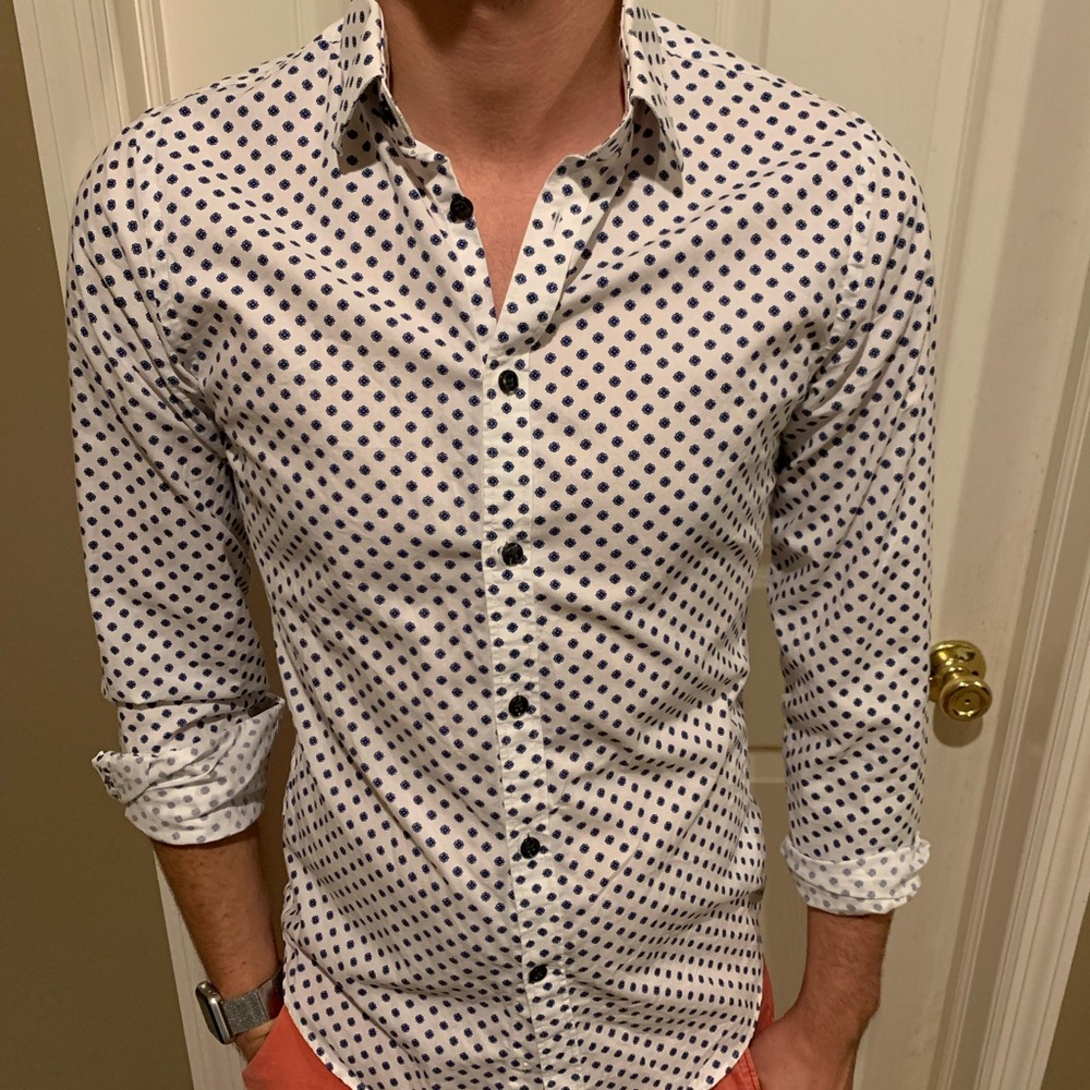 Express White Dress Shirt with Blue Floral